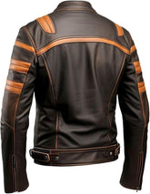 Winter Rust Brown Café Racer Genuine Sheepskin Leather Jacket For Men
